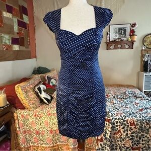 2000s Guess Los Angeles Polka Dot Navy Mini Pin Up Retro Dress